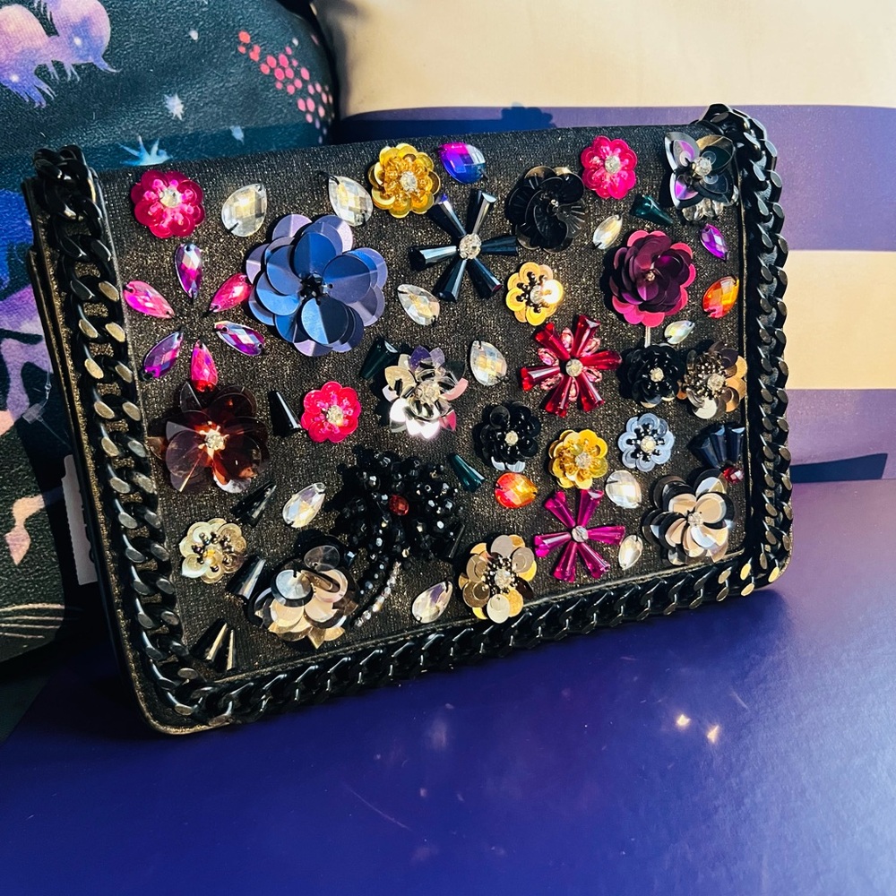 Aldo Black Clutch with Sequin Chain N Beads (no strap)